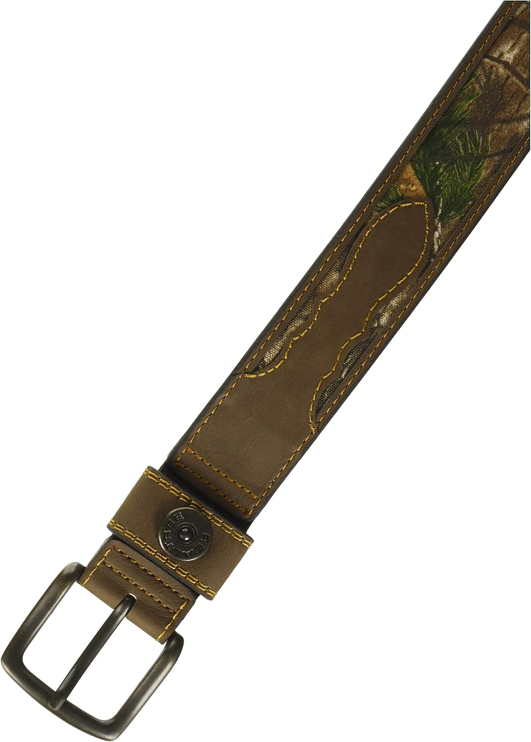 Real Tree Men's Leather Comfort Casual Belt, detail of buckle and keeper