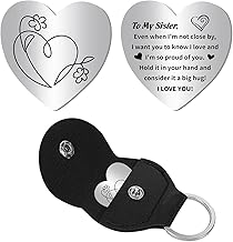 CREATCABIN Heart Pocket Hug Token Labyrinth Long Distance Relationship Keepsake Keychain Stainless Steel Double Sided with Leather Keychain Gift