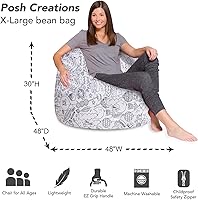 Vista 232 de Posh Creations - Puff para niños, adolescentes y adultos, incluye funda extraíble y lavable a máquina, tamaño grande de 38 pulgadas, lona con diseño