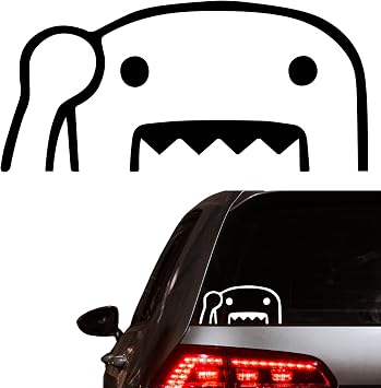 Domo Kun Car Sticker Funny PEEKER Decal - Rear Bumper Body Window Vinyl JDM Laptop Japan Fun Gift Idea UK DUB Euro Drift Glass Race Rally Van vdub meme GB Vehicle Gift Accessories Humerious - WHITE
