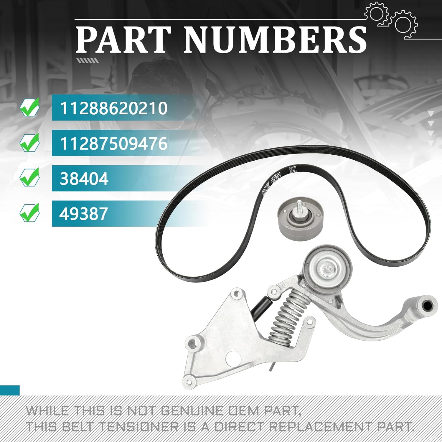 IRONTEK 11287509476 Serpentine Belt Tensioner with Pulley Kit fit for Mini 2002-2008 Cooper #11288620210 38404 49387