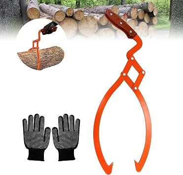 YATOINTO Log Grabber 20", 440LBS Logging Tongs with Gloves Handle Non-Slip Grip Hook, 2 Claw Skidding Tongs, Handling, Grapple Lifting, Dragging Carrying Tool