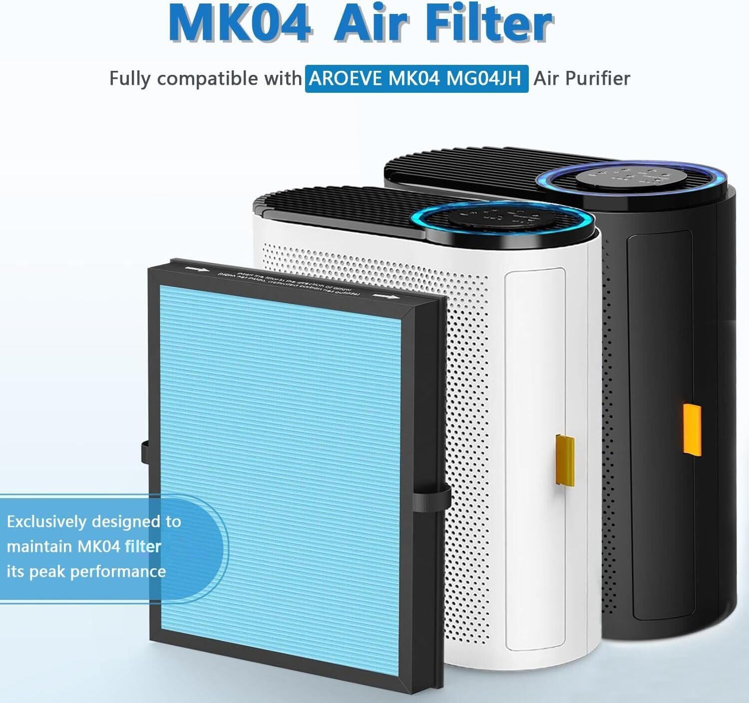Filtre De Purification D'Air MK04 HEPA + Charbon Actif - Compatible AROEVE MK04 MG04JH Et CONOPU JH04 (Lot De 2)