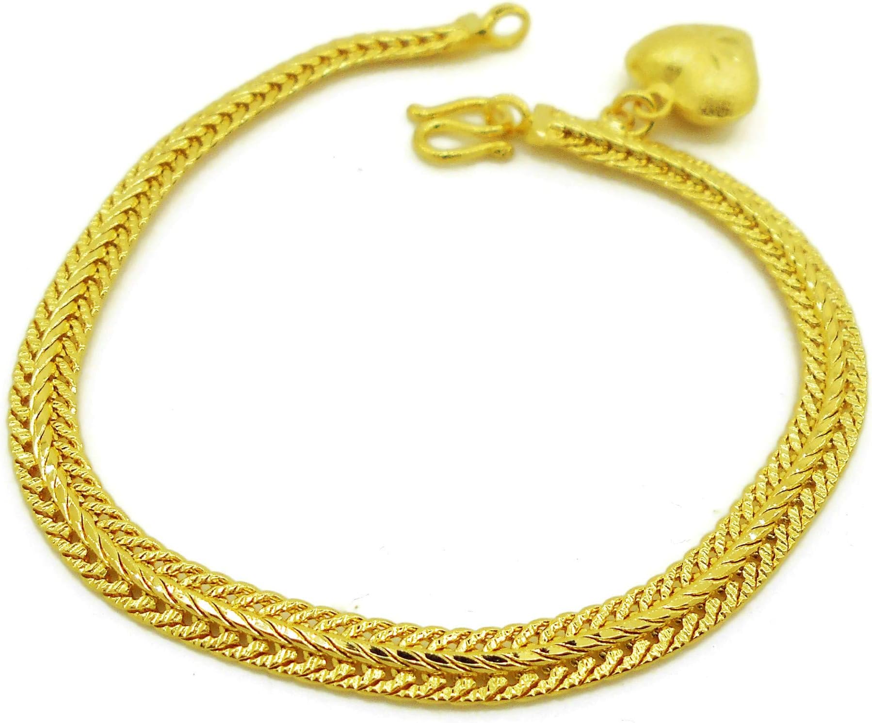 Heart Drop Thai Gold Plated Bangle 22k 24k Thai Baht Yellow Gold Filled Bracelet Jewelry Women 7 Inch