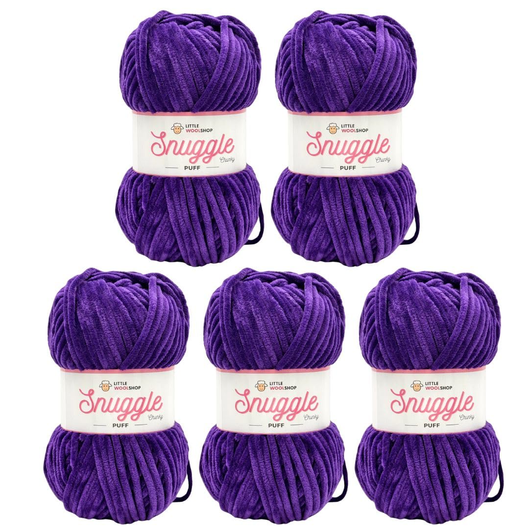LittleWoolShop Snuggle Puff Chunky Chenille Yarn 100g - 100% Supersoft Polyester (Grape Jelly 723, Pack of 5) — image 1