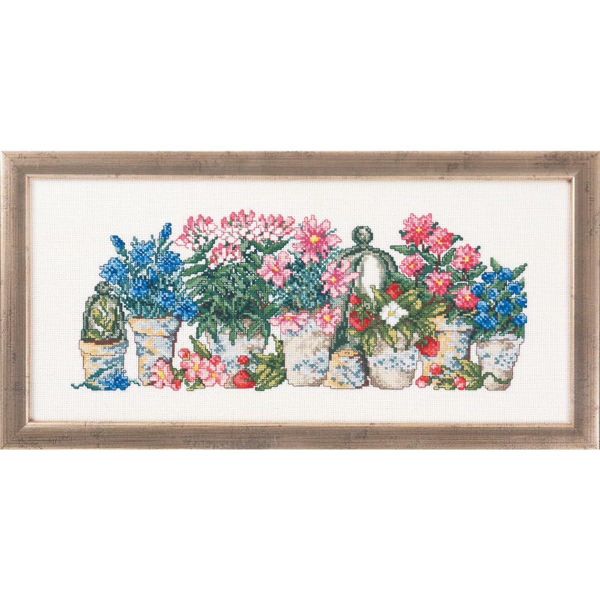 Permin Kit de broderie au point de croix Motif fleurs roses et bleues