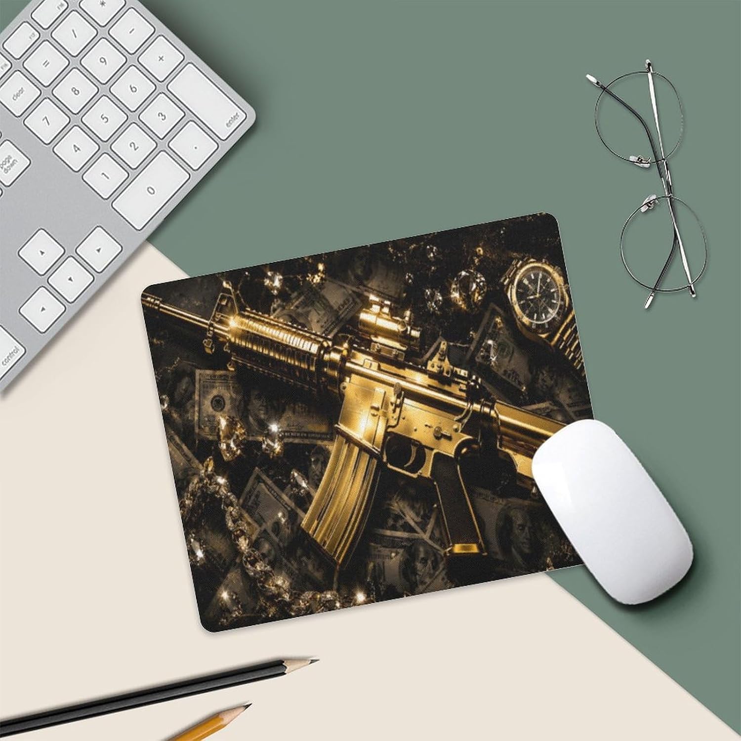 Golden Chaos and Luxury Rubber Mouse Pad, Slim Non Slip Desk Mat for Gaming Office Golden Chaos and Luxury image 5