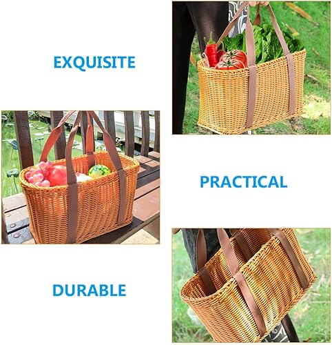 Miniatura 8 de Cestas de mimbre, cesta de picnic tejida de paja con tapa de asa, cestas para reuniones vacías, cestas de picnic para el hogar al aire libre cestas