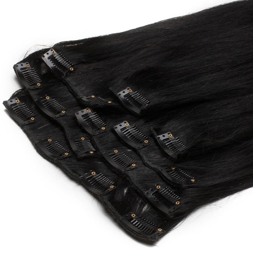 Remy Human Hair Extensions Premium Clip in Top Grade Hair for Full Head 20inch (Burgundy)