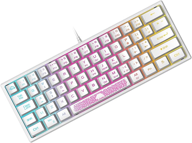 ZIYOU LANG K61 60% Percent Gaming Keyboard, Compact RGB Chroma Backlit STK61-Wired Mechanical Feel Membrane Keyboard, UK Layout Pro Mini 62 Keys, Waterproof, for PS4 XBOX PC Laptop Mac/White