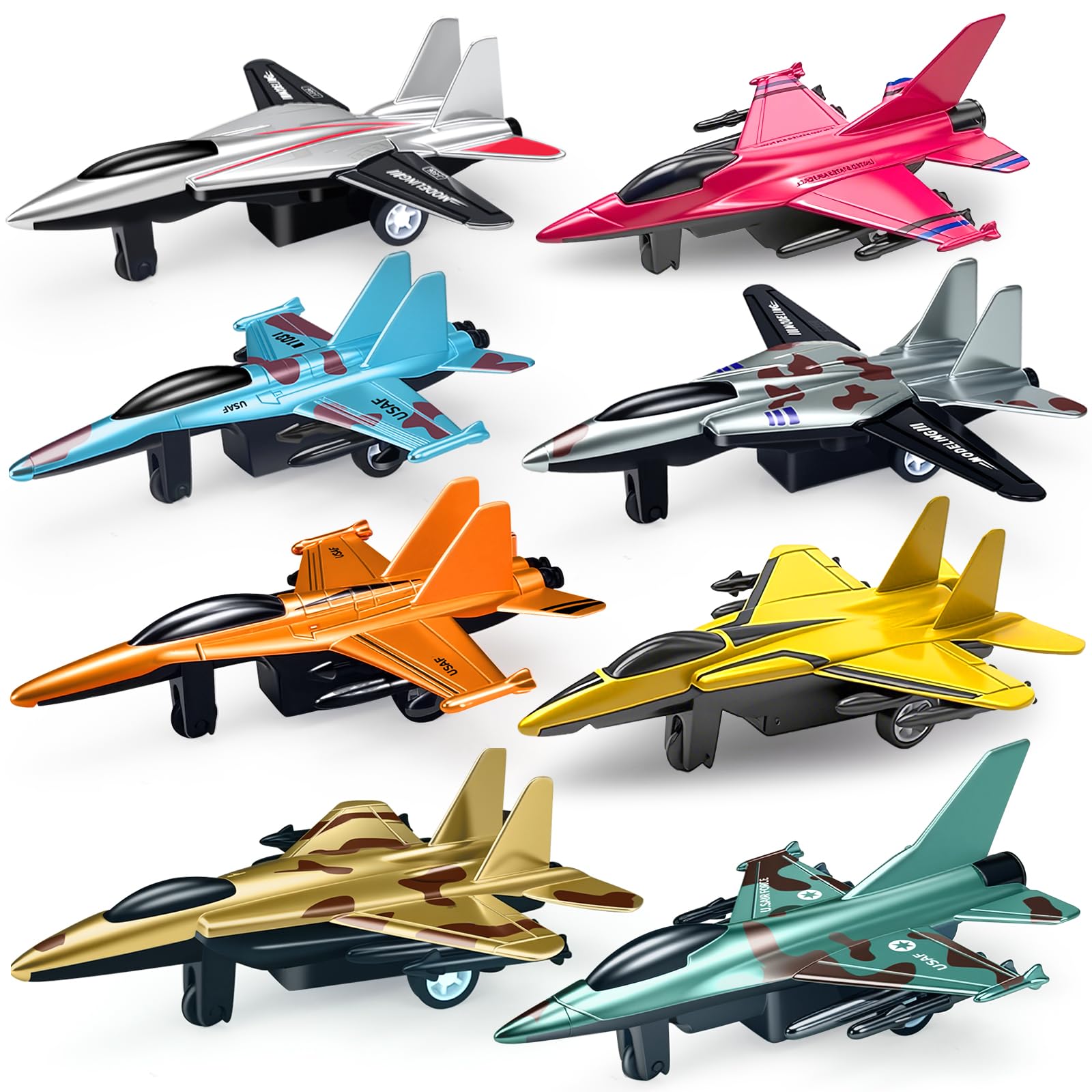 8 Pack Airplane Toys for 3 4 5 6 Year Old Boys, Pull Back Metal Military Fighter Plane Toys Die Cast Aircraft Plane Jet Models Kids' Play Vehicles Toy Airplanes for Kids Birthday Party Favors