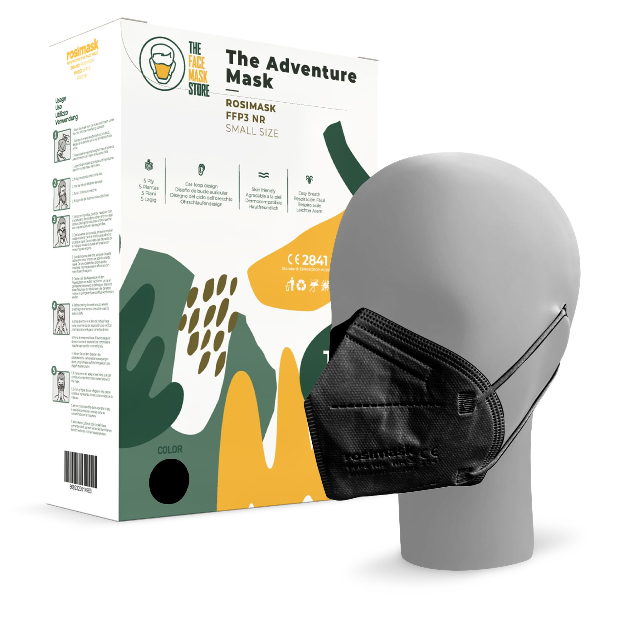 Sponsored Ad – The Adventure Face Mask FFP3 with Ear Loops, EU Certified, 5-Layer, CE Certified, PPE Mask, Box of 10, Black