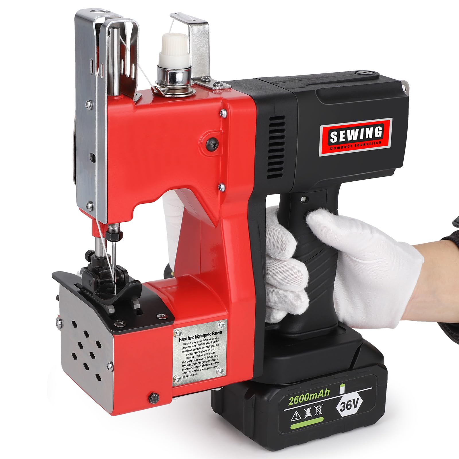 Máquina de coser eléctrica portátil con batería, 210 W, máquina de coser bolsa eléctrica, bolsa de embalaje eléctrica para bolsa de tejido/bolsa de papel/bolsa de arena/bolsa de yute/cuero