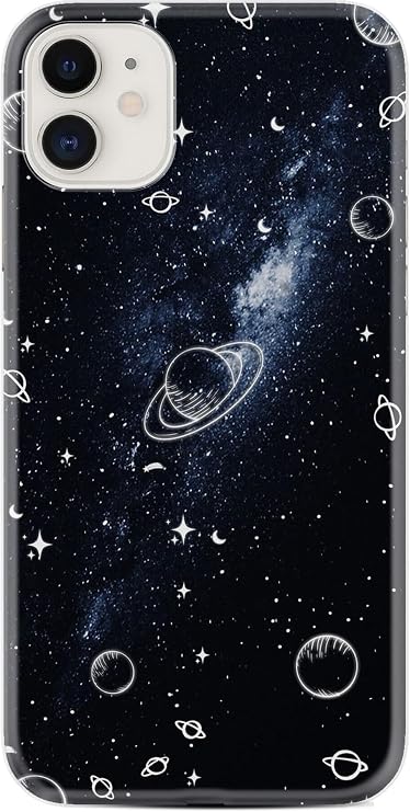 Kılıfland iPhone 14 ile Uyumlu Resimli Desenli Silikon Kılıf, Platinium Series, Galaksi, Siyah