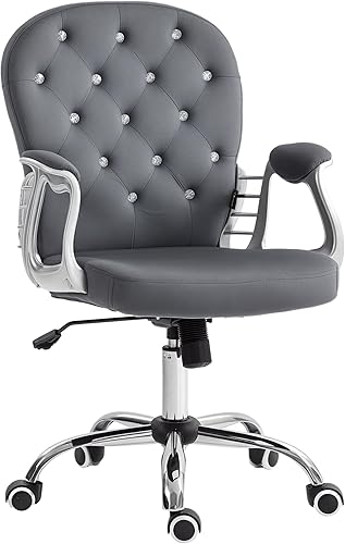 Vista 11 de Vinsetto Silla de oficina en casa de terciopelo, silla de escritorio con botones copetudos con reposabrazos acolchados, altura ajustable y ruedas