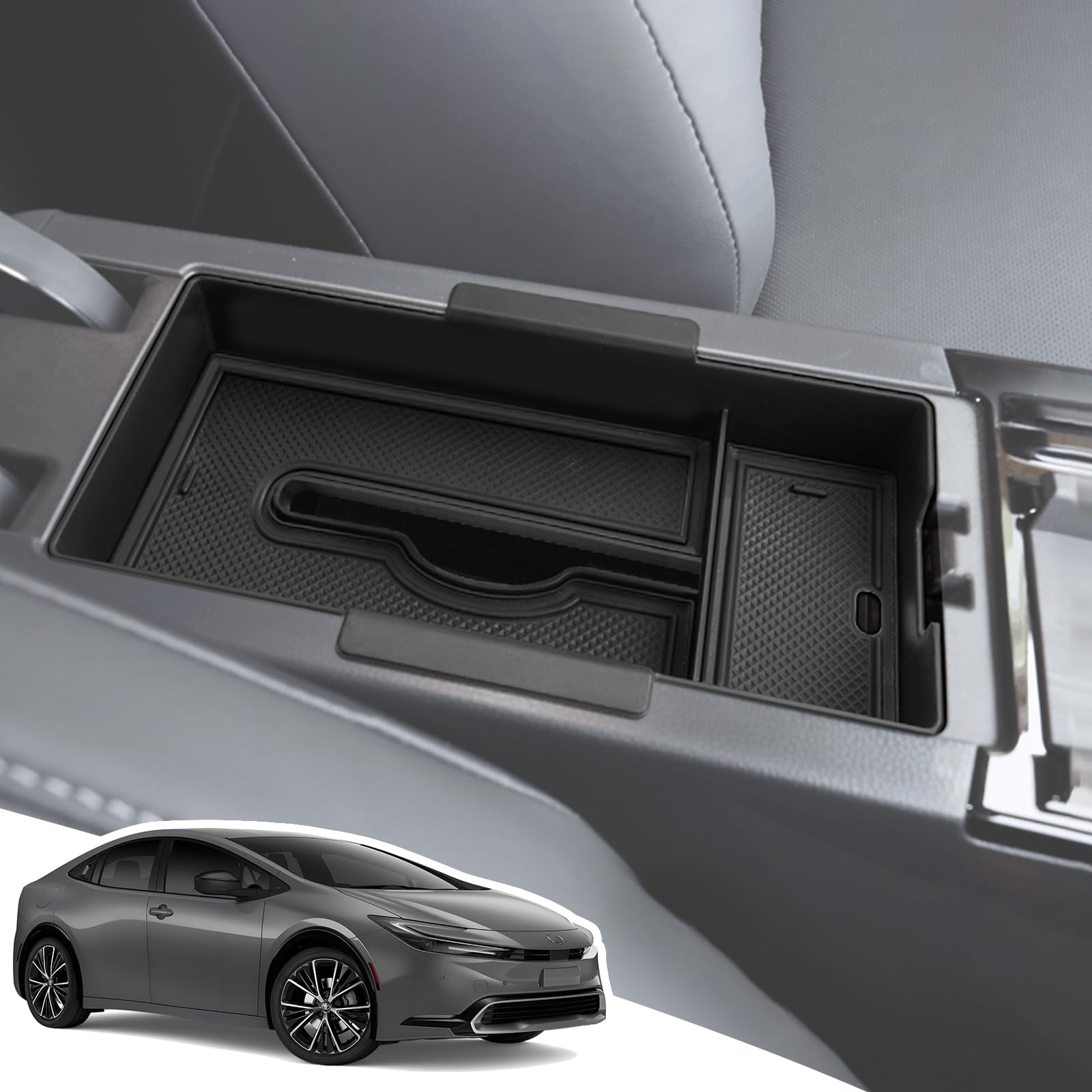 Amazon | LANGBEAN トヨタ プリウス 60系 2024年式適用 コンソールボックス プリウス PHEV コンソールトイレ 小物収納  内装パーツ カスタムパーツ プリウス アクセサリー 収納 ボックス 滑り止め ラバーマット付き（ブラック） | トレイ | 車＆バイク