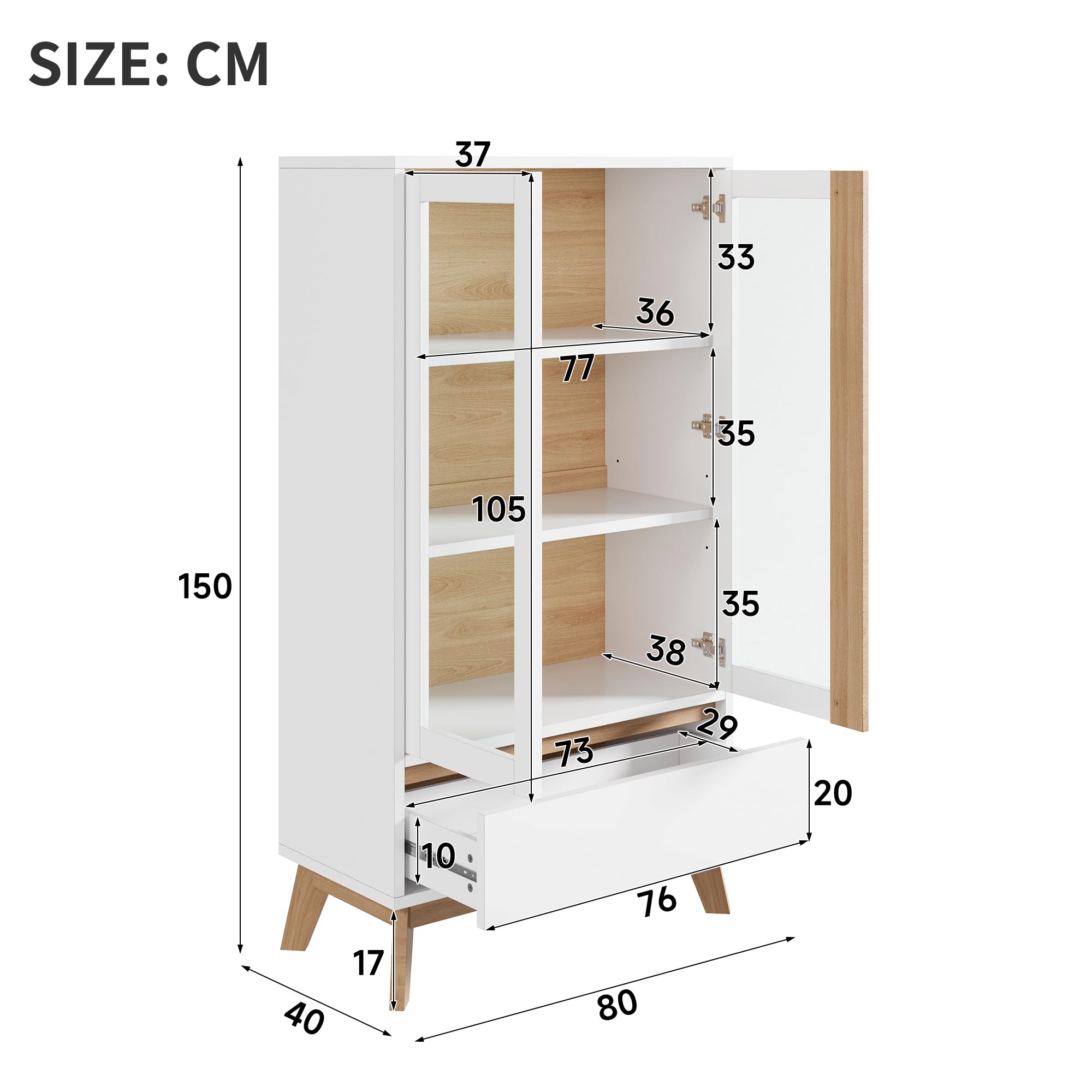 Armadi da cucina, dispensa, credenza, adatto per piccoli spazi in sala da pranzo o soggiorno, con ripiani regolabili, bianco + legno