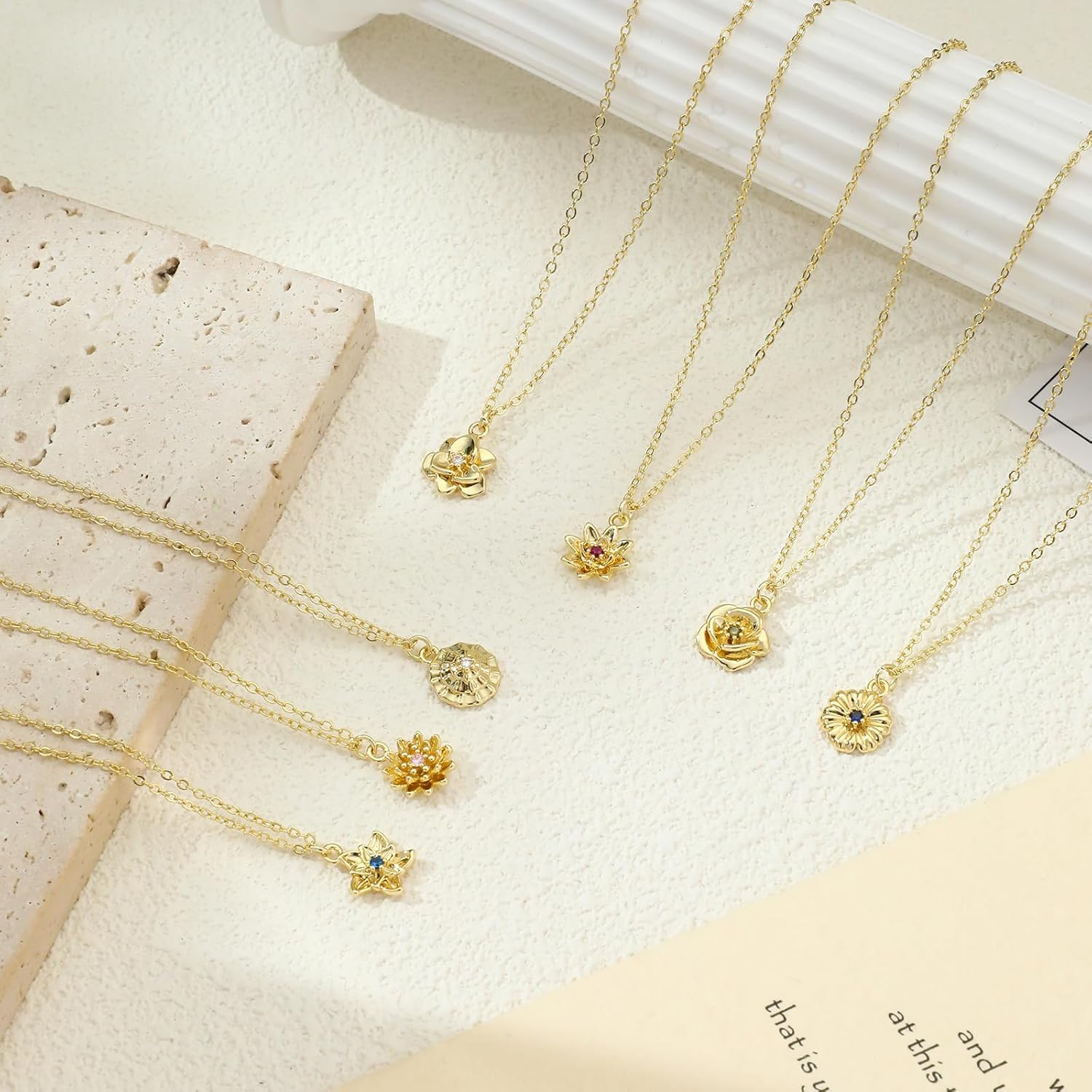 ASCOMY Dainty Gold Necklace for Women Diamond Birthstone Necklaces 14K Gold Plated Birth Flower Necklace Emerald Birthstone Blue Green Cubic Zirconia Pendant Necklace Birthday Jewelry Gifts for Women - Image 9