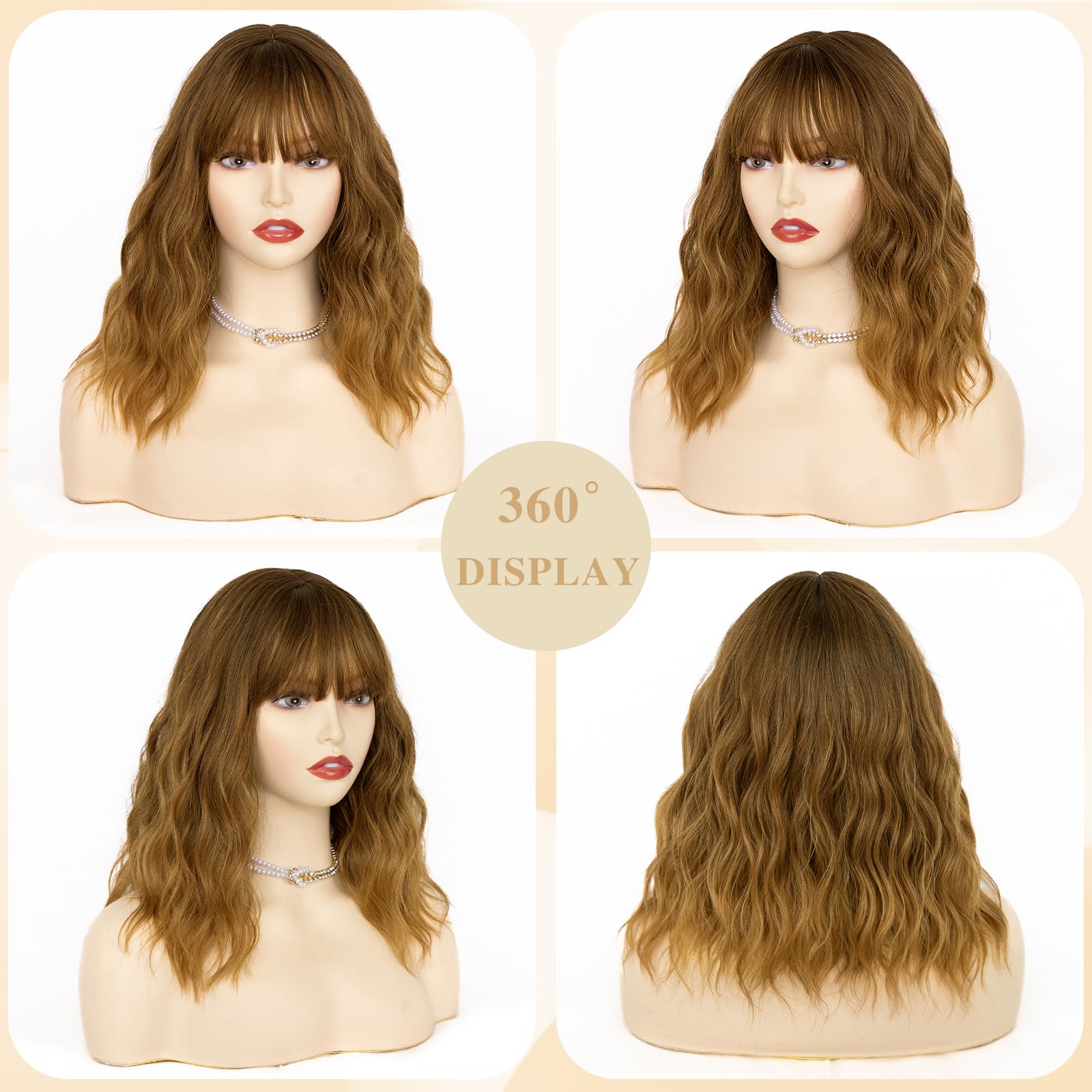 Amazon.com : NAYOO Light Brown Wig with Bangs, 14 Inch Bob 