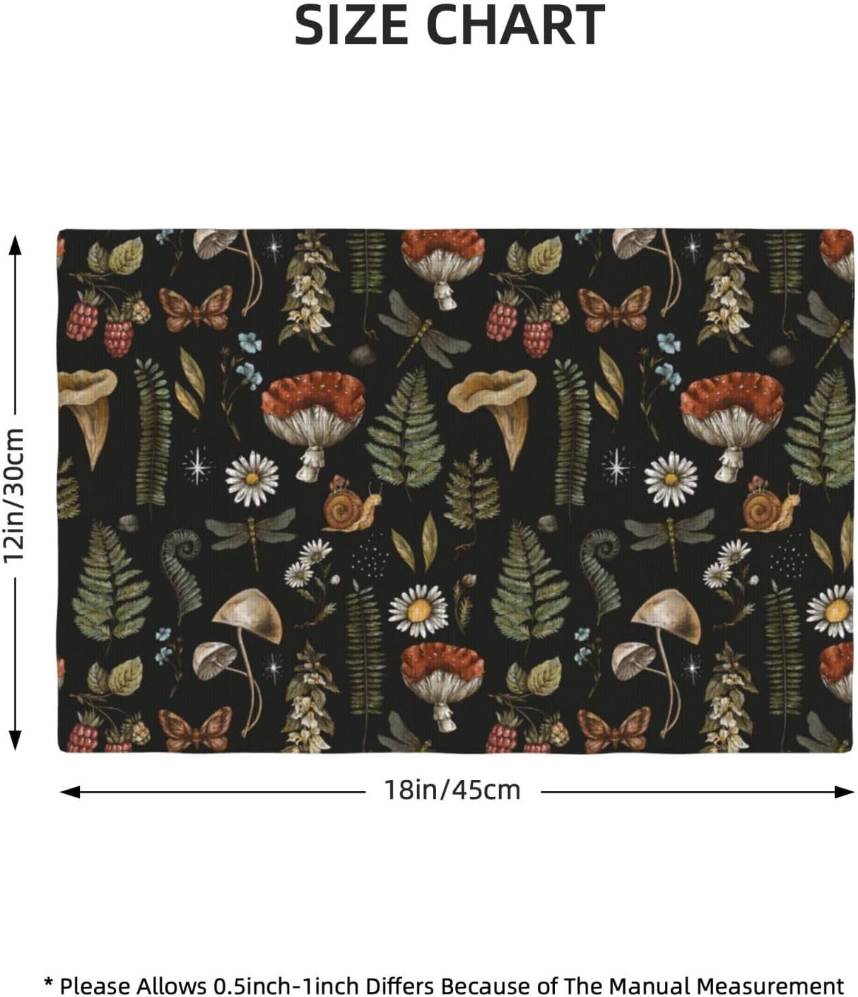 Mushroom Placemats Set of 6,Vintage Gothic Mushroom Fern Kitchen Place Mats Linen 12x18 Inch,Black 6 PCS, Style-5