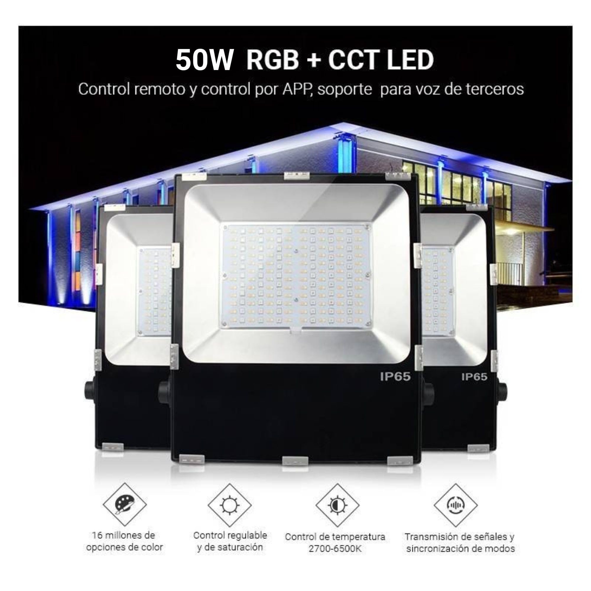 B·LED BARCELONA LED - Foco proyector LED RGB+CCT 50W 4200lm - control por RF y WiFi - IP65 FUTT02