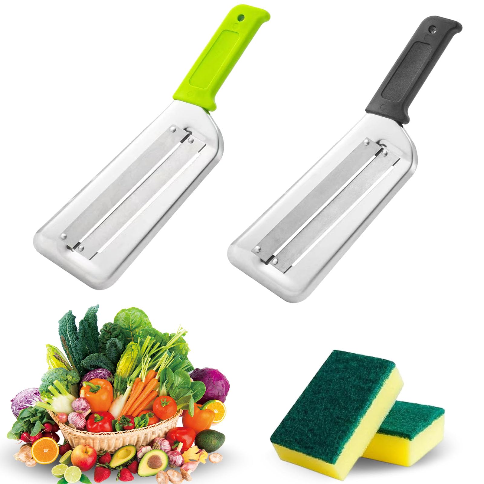 Stainless Steel Shredder Knife, 4 Pcs Stainless Steel Dual Blade Julienne Cutter, Cabbage Shredder for Slicing, Grating &amp; Shredding - Sharp Blades, Easy to Clean &amp; Durable (2Pcs-C)