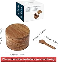 Vista 6 de KITCHENDAO Caja de Tazón de Sal y Pimienta de Madera de Acacia, Cuchara Incorporada, Contenedor de Condimentos de Especias de Dos Compartimentos