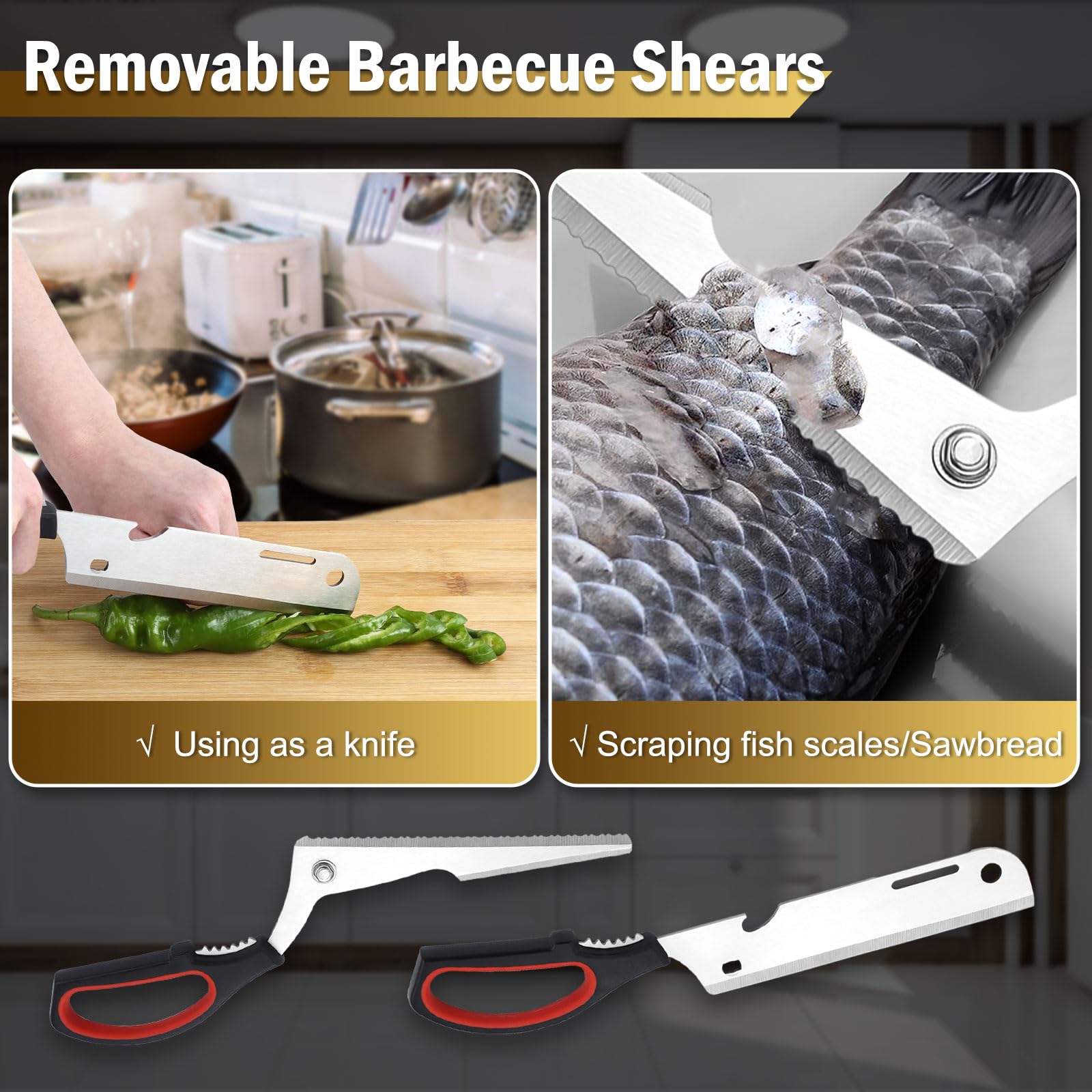 Bestdin Ciseaux de Cuisine Multi-Usages en Acier Inoxydable - 30 cm pour Volailles, Rôtir, Griller, Légumes, Poissons - Maison et Cuisine