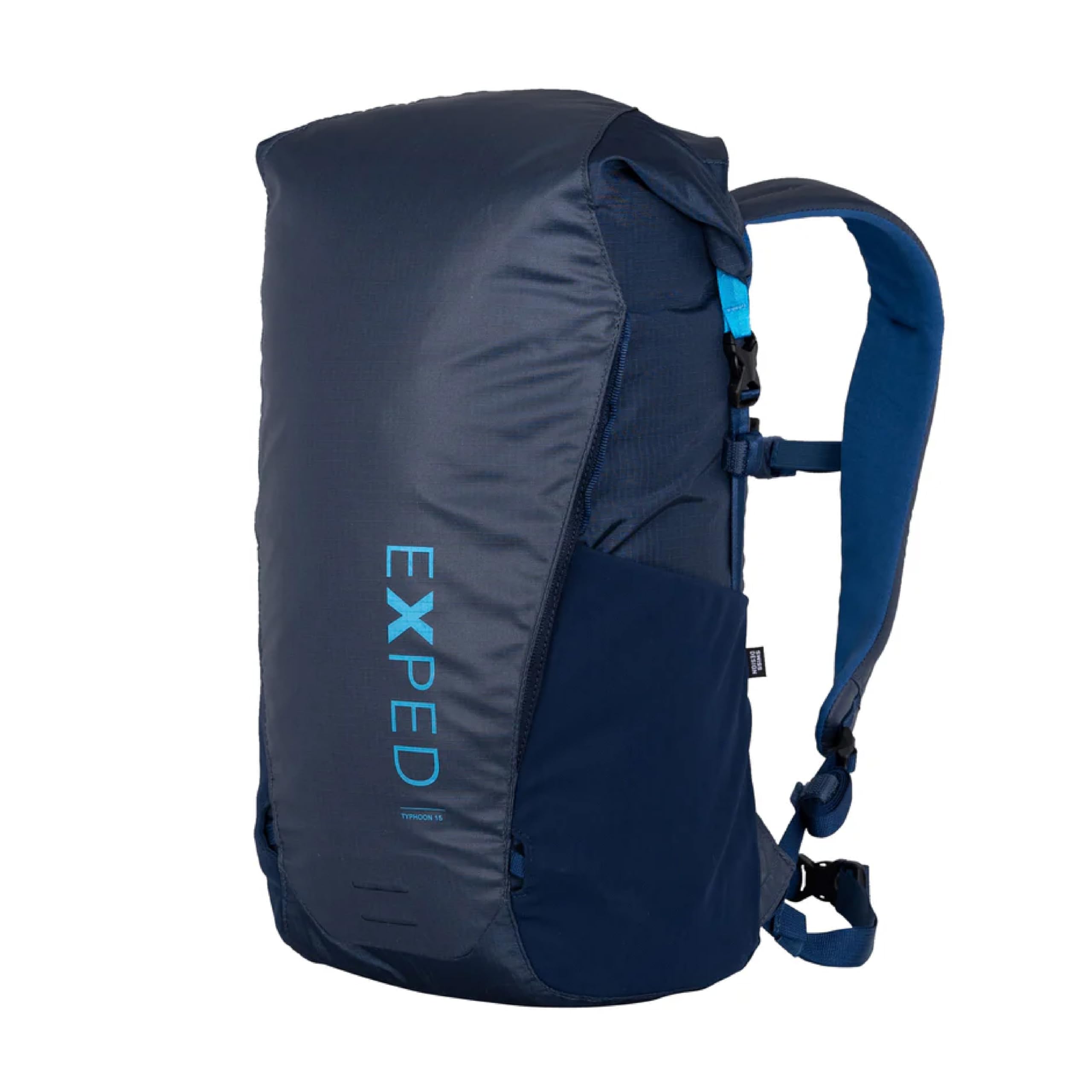 Exped Typhoon Backpack - Waterproof Lightweight Multifunctional Roll-Top Travel Daypack with Compact Packed Size,, Navy, 15L, Modern, Minimalist