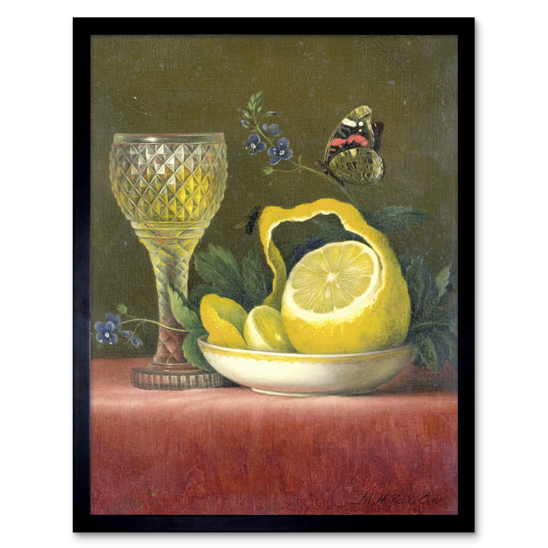 Artery8 Van Os Still Life Lemon And Cut Glass Painting Art Print Framed Poster Wall Decor 12x16 inch