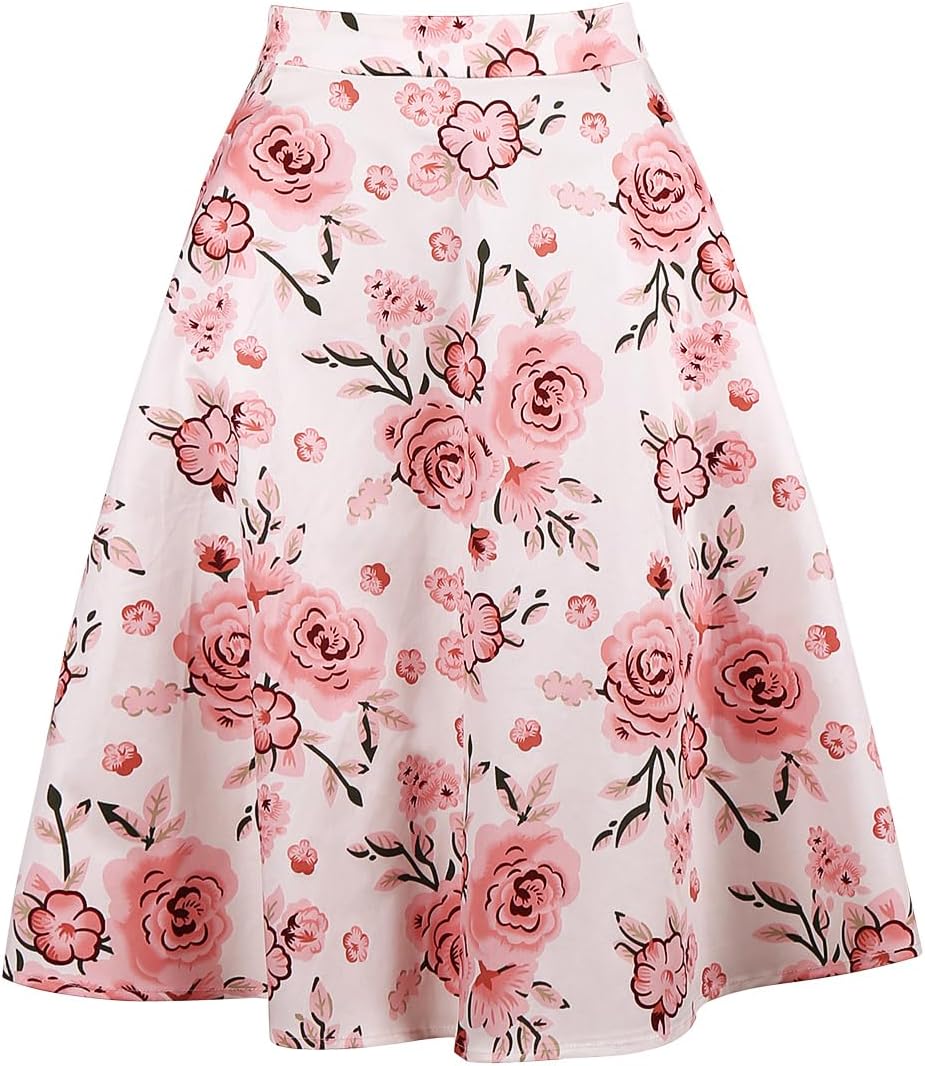 YARN & INK Women's Cotton Midi Skirts Trendy 1950s Vintage Casual A-line Swing Skirt 50s with Pockets Spring Fall