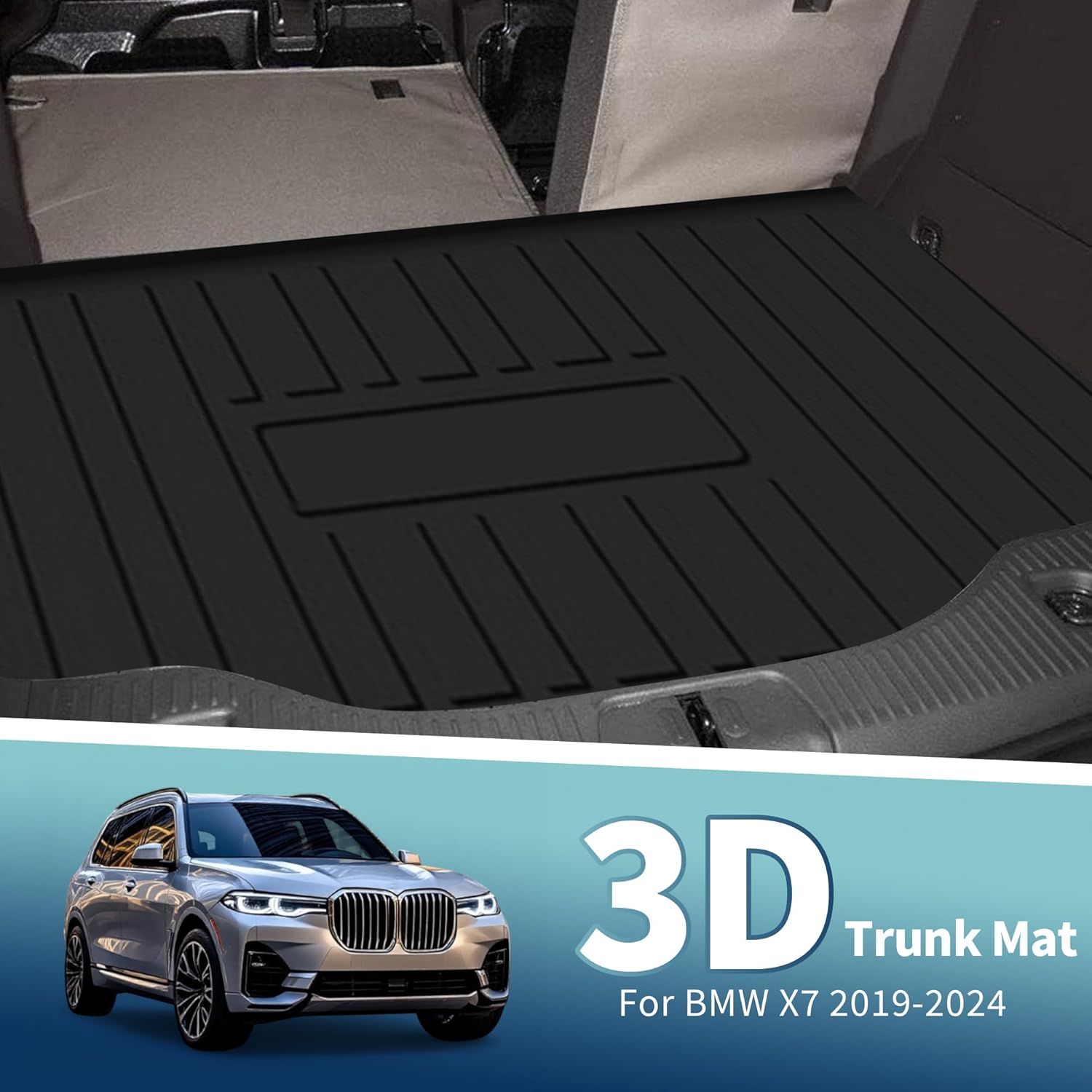 Flat Face Cargo Liner Rear Trunk Mat Trunk Cargo Luggage Boot Tray Mat Vertical Stripes Pattern for BMW X7 (G07) 2019-2025 Anti-Slip