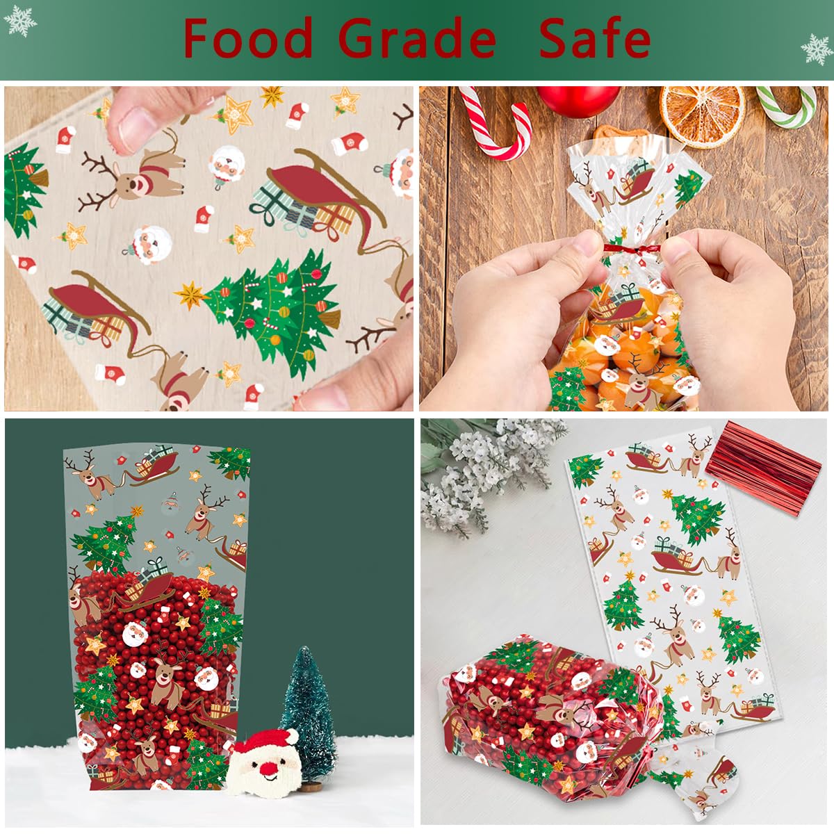 NEBURORA Lot De 120 Sacs De Noël En Cellophane Transparents