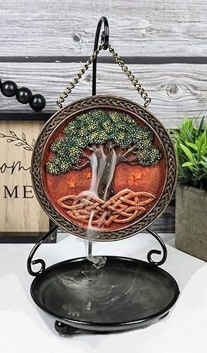 Miniatura 3 de Ebros Gift Nature Spirit - Árbol de la vida celta verde Yggdrasil con raíces sagradas de nudo medallón redondo reflujo soporte de cono de incienso