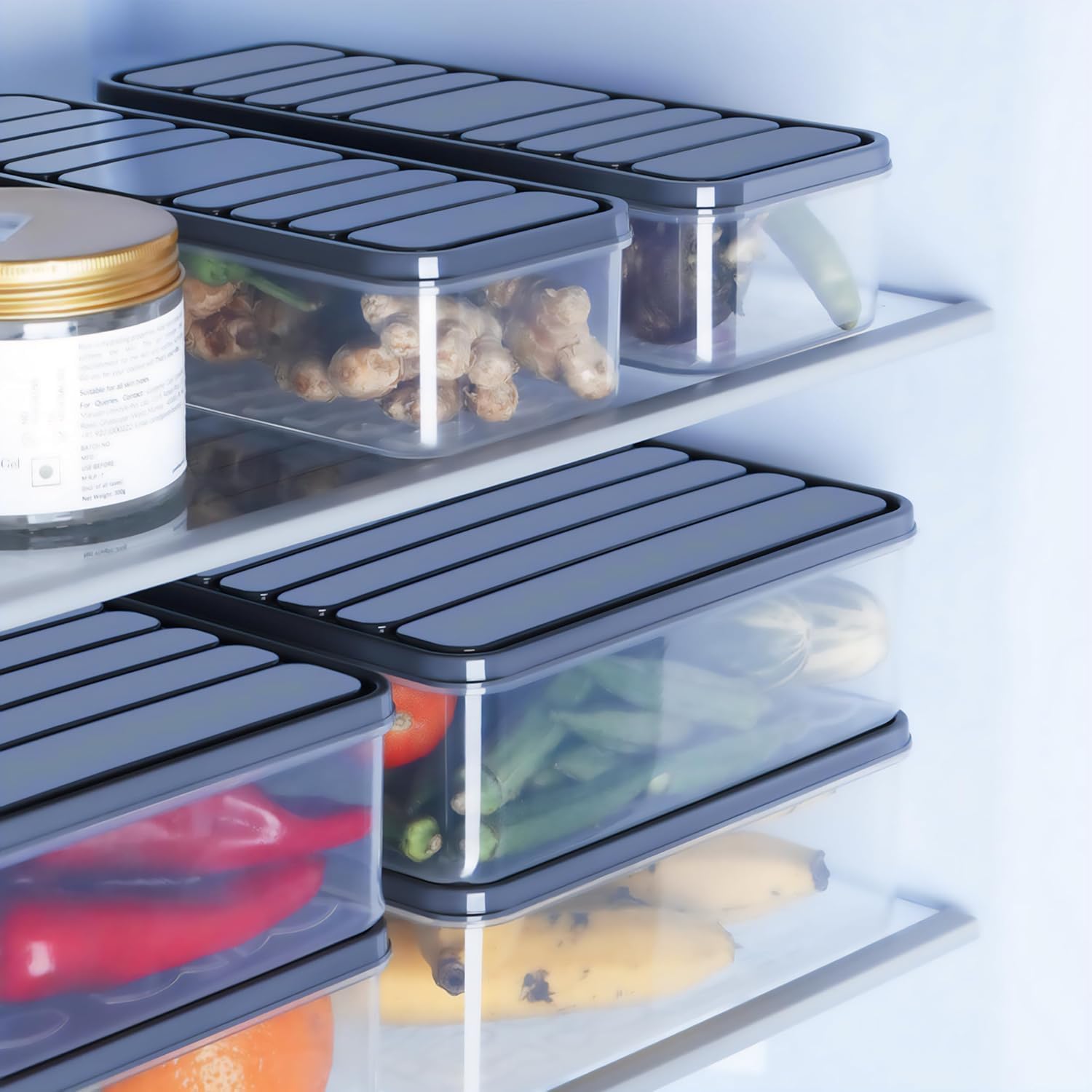 Storage Boxes Set of 6 – Stackable Refrigerator Organizer Containers with Removable Drain Plate & Lid | Transparent Food Storage Bins for Fruits, Vegetables, Snacks & Kitchen Organization-picture-23