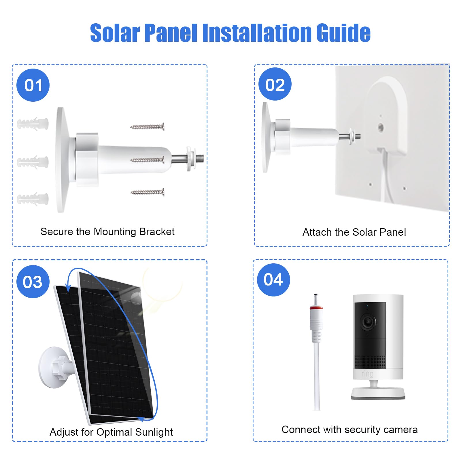 Panel słoneczny 7 W do kamery pierścieniowej, ładowarka solarna z portami USB-C i 3,5 mm do serii Ring Stick Up i Spotlight Cam, wodoodporność IP66, regulowany uchwyt 360°, kabel do ładowania
