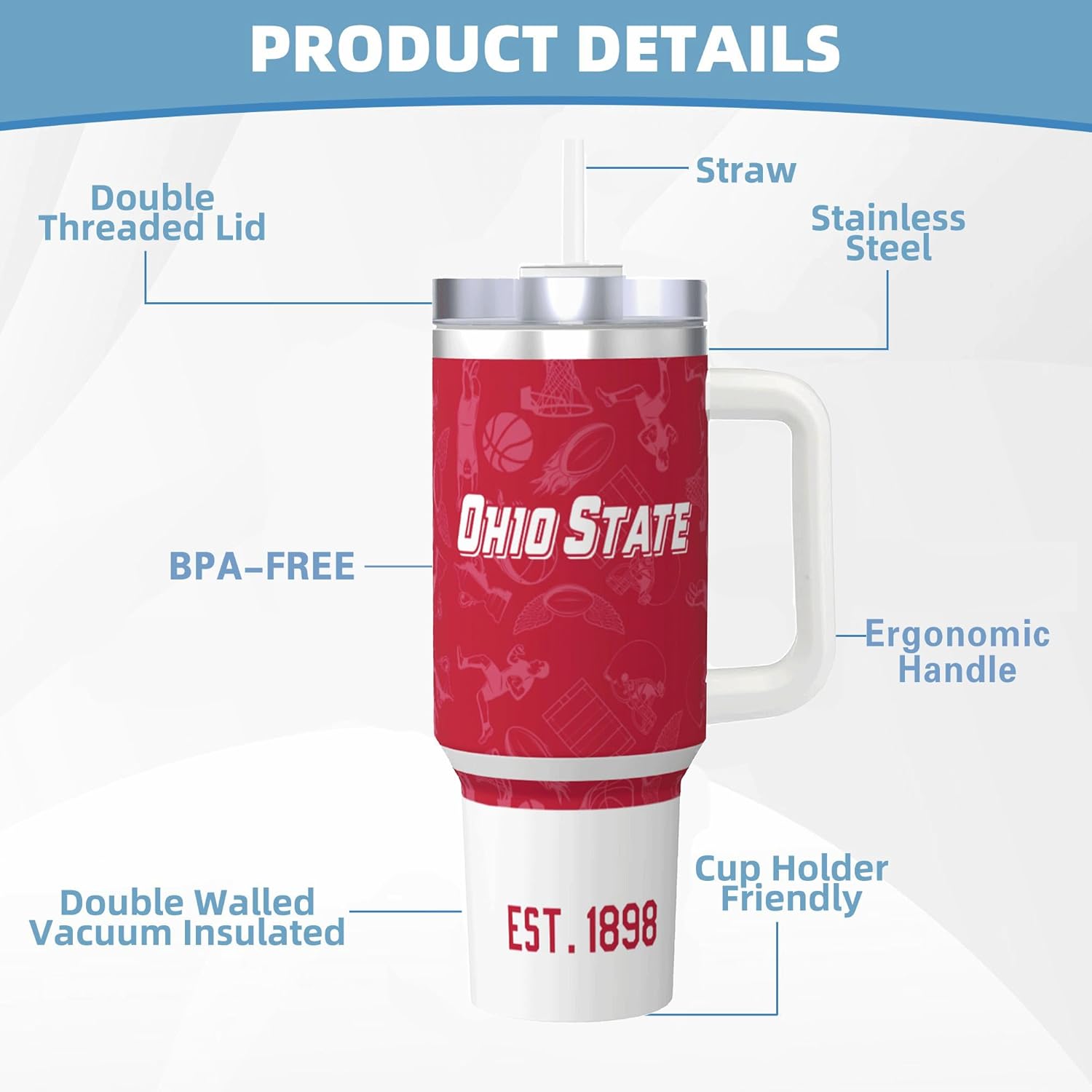 Tumbler 30oz Straight Skinny Portable Handle Car Cups With Anti slip Sleeve Straw Dust Cover,Sports Travel,Stainless Steel Insulated Gifts for Men Women Fans - Image 3