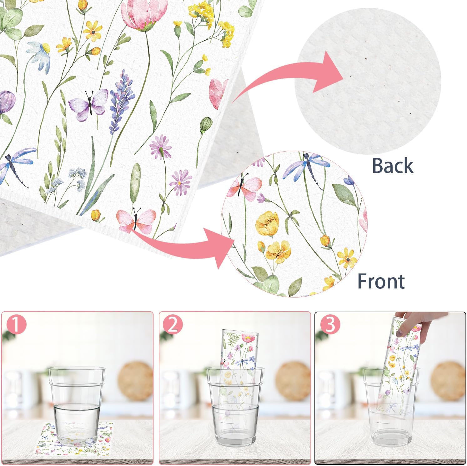 Swedish Dishcloths for Kitchen, 6PCS Wildflower Cellulose Sponge Reusable Paper Towels Washable, Flower Absorbent Fast Drying Swedish Dish Cloth for Home Cleaning - Image 3