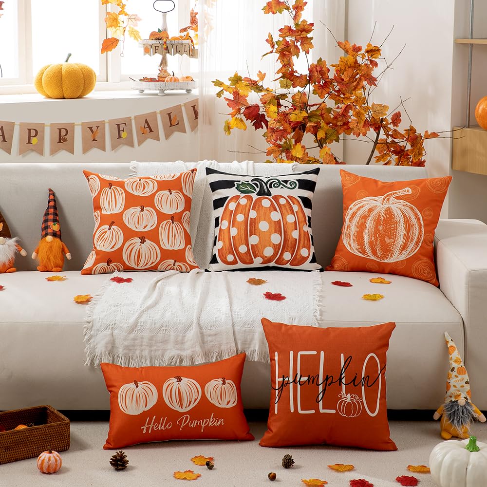 CarOptics Funda De Almohada De Otoño De 12 X 20 Pulgadas, Funda De Almohada Decorativa Con Patrón De Calabaza, Funda De Cojín De Poliéster Ultrasuave Para Sofá, Cama, Perfecta Para Acción