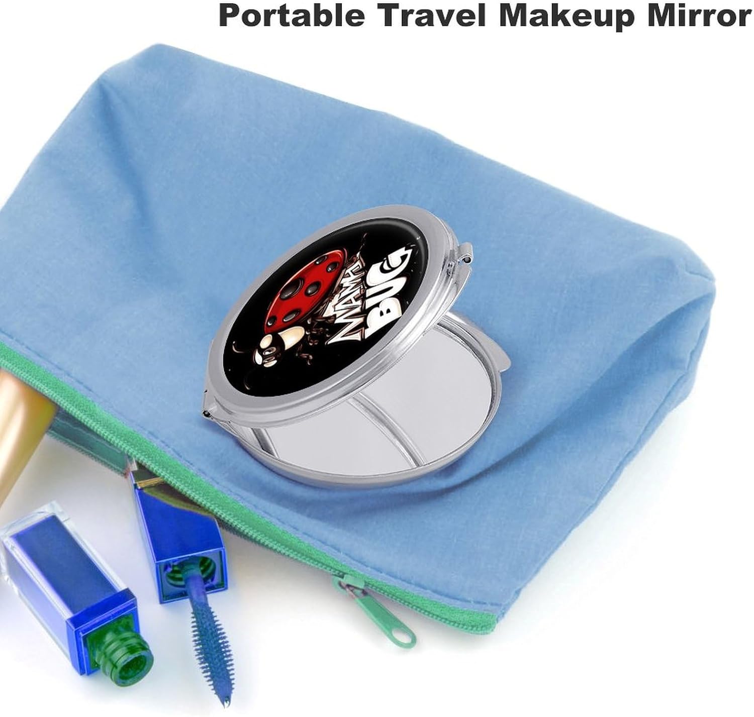 Ladybug Mom Mama Bug Compact Makeup Mirror Mini Foldable Cosmetic Mirror Portable Travel Mirror for Purse Pocket
