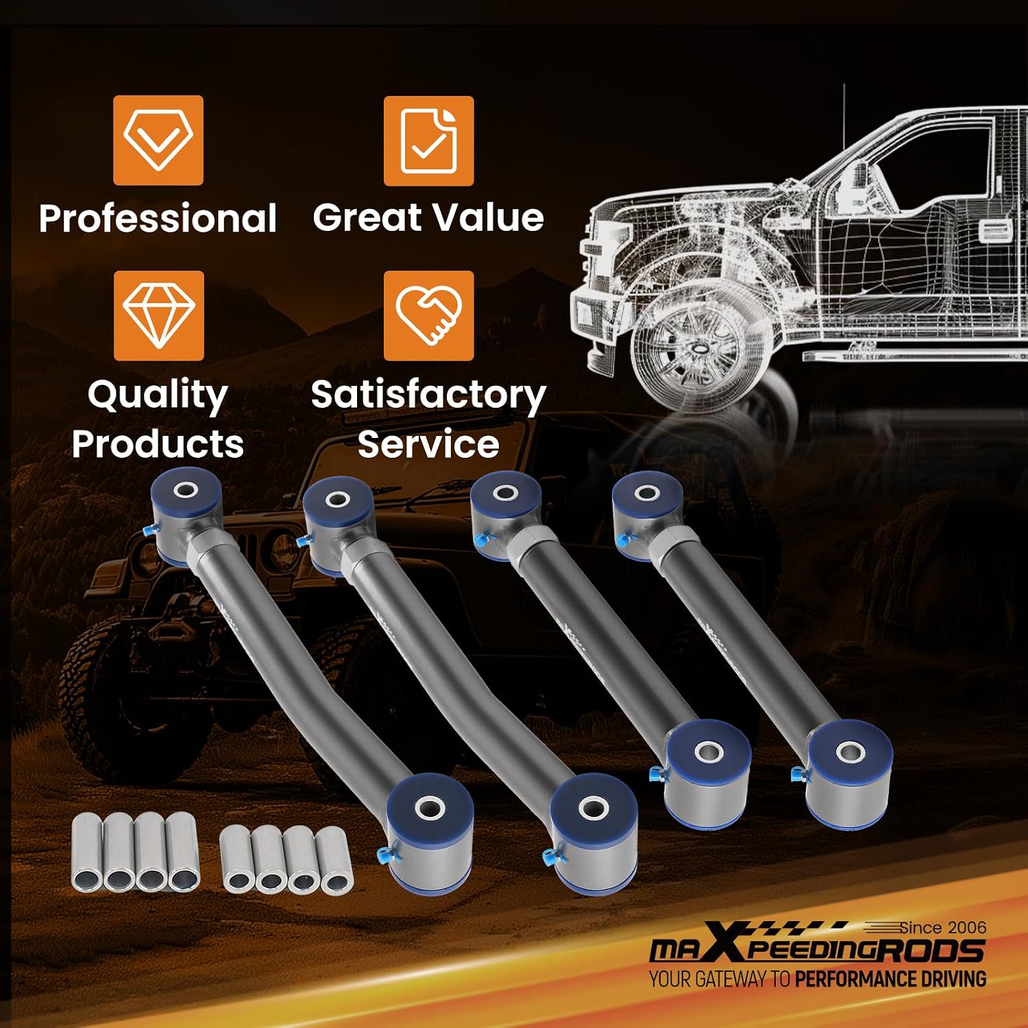 maXpeedingrods Adjustable Rear Control Arms for Jeep TJ 1997-2006 with 0-4" Lift Upper and Lower