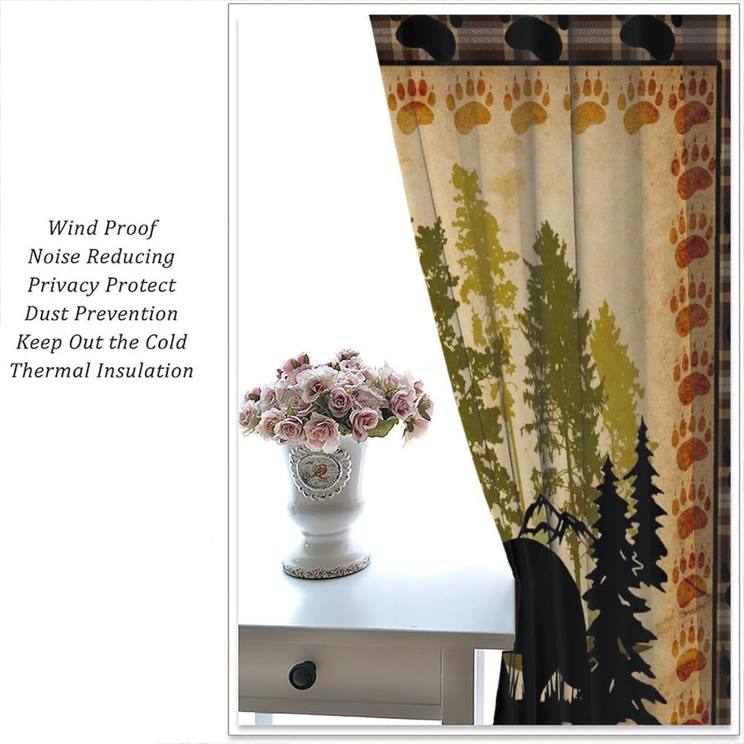 Retro Bear Blackout Curtains Old Retro Country Farmhouse Brown Plaid Forest Camping Hunting Bear Animals Windows Treatments Rod Pocket Drapes for Boys Living Room Bedroom Kitchen 42x54In