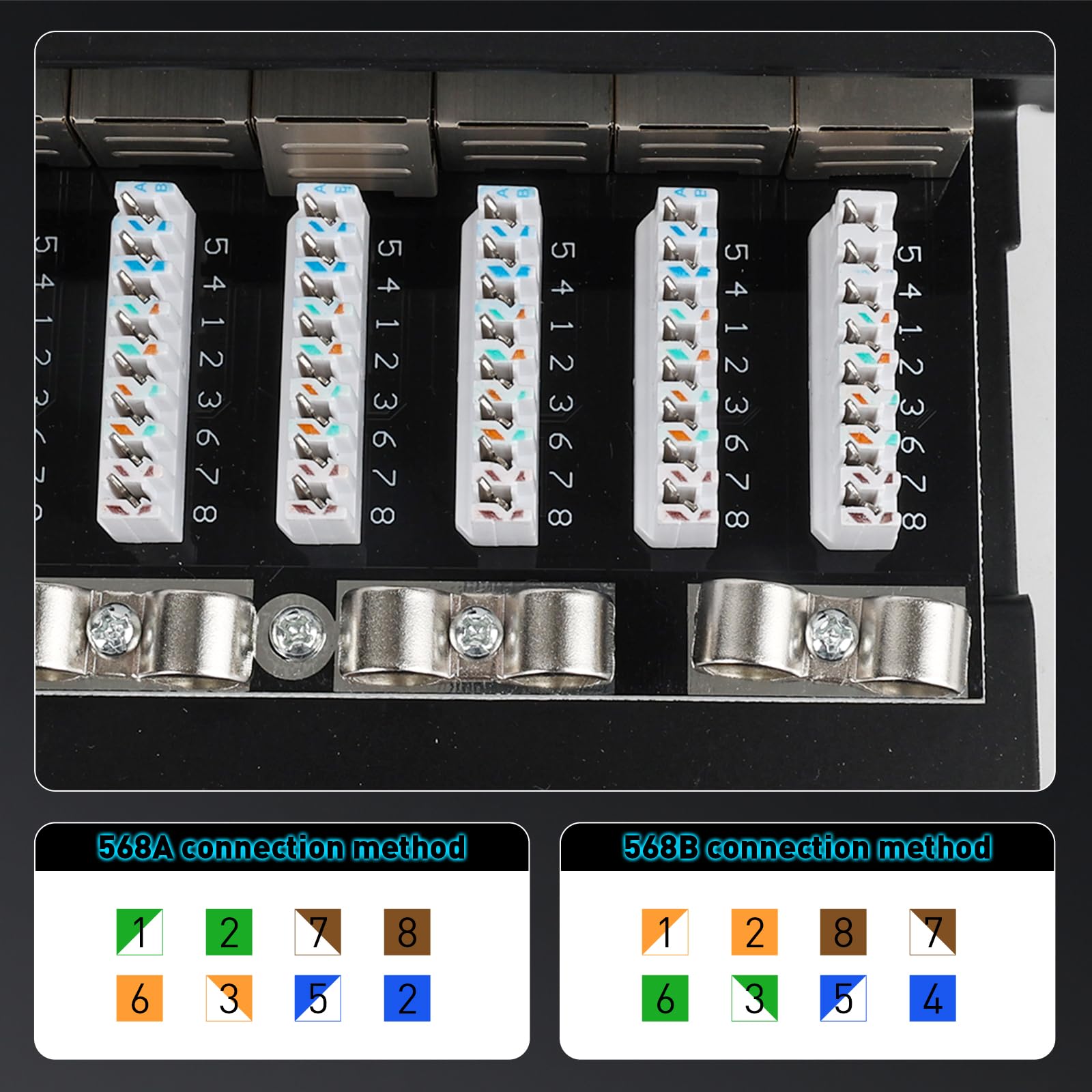 Kit Panel de Conexiones CAT 7 24 Puertos Blindado, 600 MHz, 10 Gbit/s con Accesorios para Montaje en Rack 19"