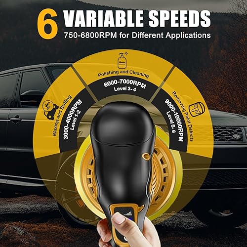 Miniatura 4 de Pulidora inalámbrica compatible con batería DEWALT de 20 V máximo, 6800 RPM velocidad variable sin escobillas para automóvil, pulidor giratorio