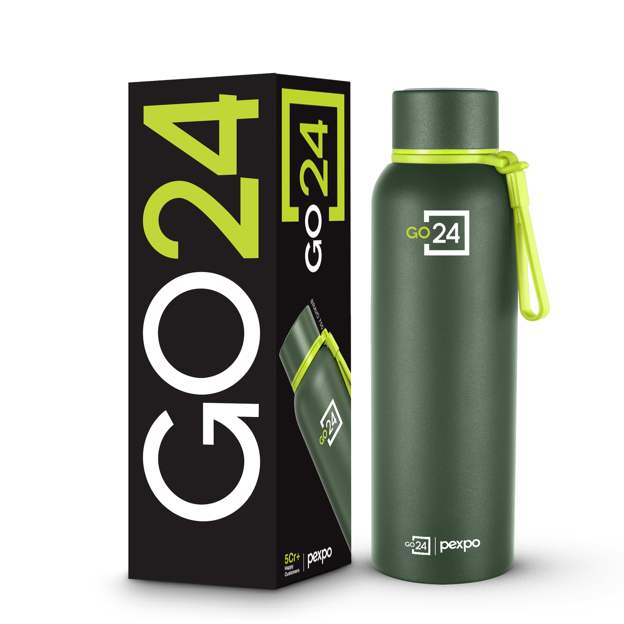 Pexpo Bravo Hot & Cold ISI Certified Flask | Stainless Steel Water Bottle - 700ml Military Green Thermoflask | Office| Gym| Travelling| Home| School| ...