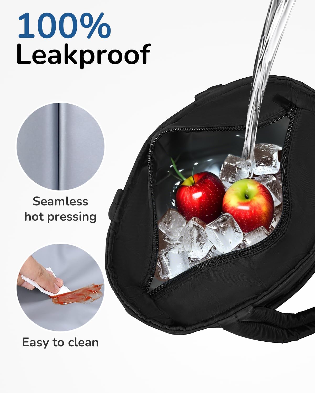 Aosbos Black Lunch Tote Bag,Insulated Lunch Bag For Women,Work,Office