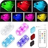 4Pcs LED Interior Car Lights with Remote,7 Colors Sync to Music Ambient Lighting Car Interior with 6 Bright LED Lamp Beads,Portable USB Rechargeable Car Interior Led Night Light for Car Decoration