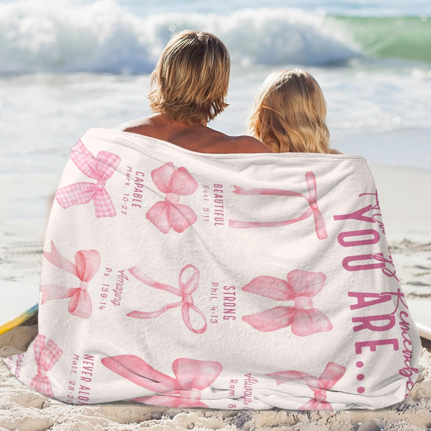 Christian Throw Blankets for Women, Prayer Blanket With Pink Bows, Bible Verse Blanket, God Says You Are, First Communion Gifts for Girls, Christian Gifts for Best Friend Sister Mom Grandma Woman - Image 4