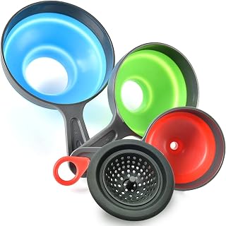 Delove 4-Pack Silicone Canning Funnels with Strainer - Food Grade Wide Mouth Funnel Set for Mason Jars, Bottles, Jams & Kitchen Use