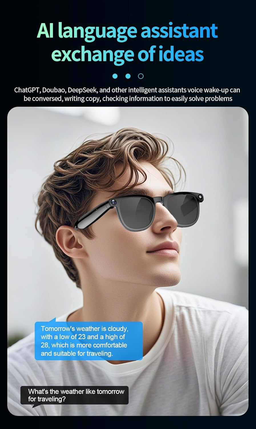 AI Smart Bluetooth Glasses with 8MP Camera for Men Women, Real-Time Translation Black, Built-in AI Voice Assistant, Music Control, Photo Video Recording, Valentine's Day Gift